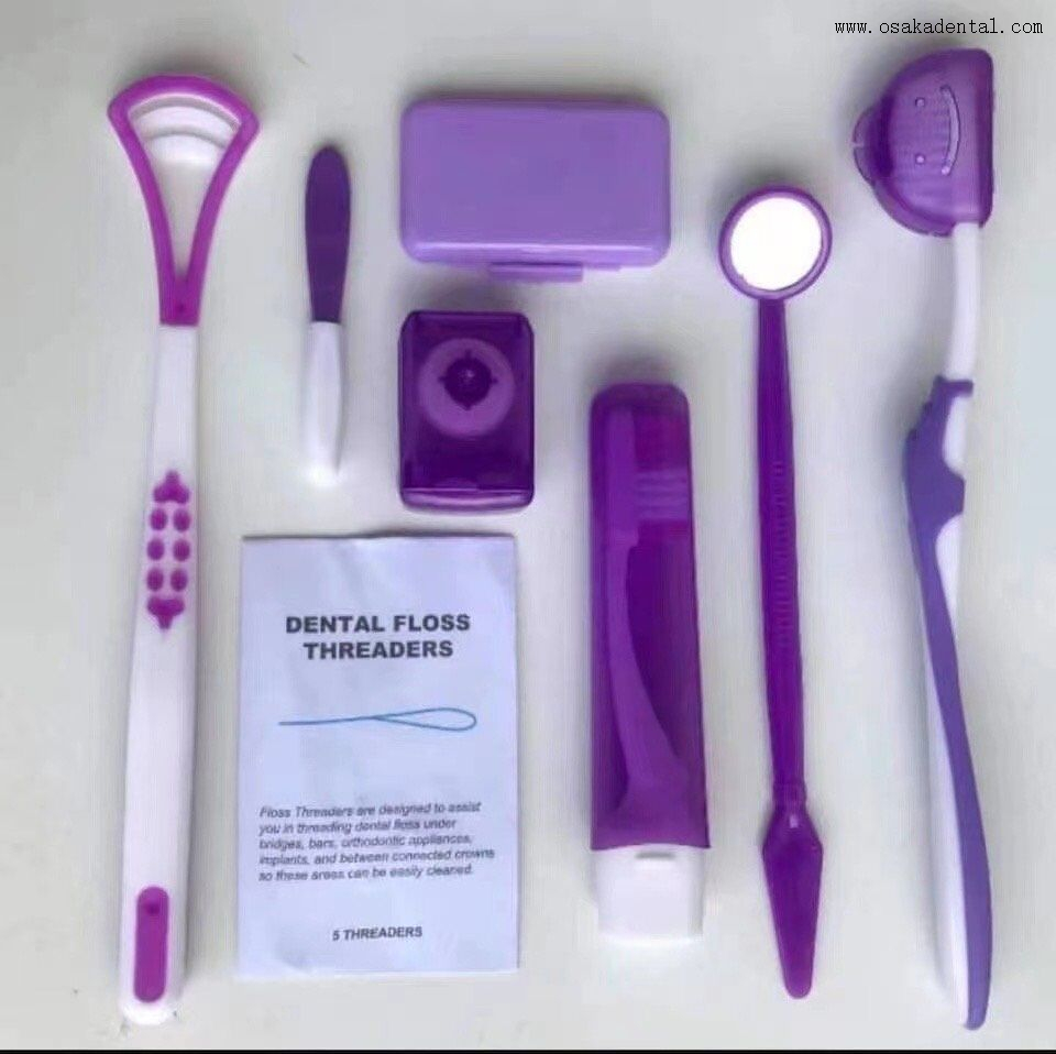 Kit d'orthodontie dentaire avec brosse et miroir dans un sac en filet de nylon