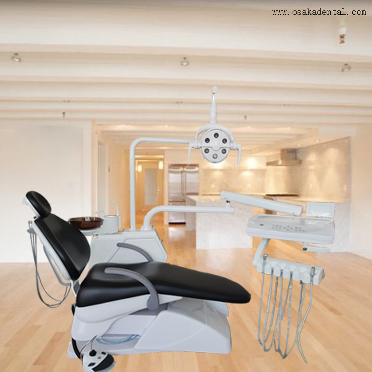 Unité de chaise dentaire de couleur noire avec pièce de la pièce dentaire et tabouret de dentiste pour la clinique dentaire