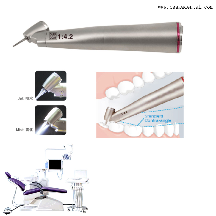 Utilisation chirurgicale 1:4.2 Pièce à main de contre-angle dentaire du0026#39;augmentation de fibre optique de jet intérieur