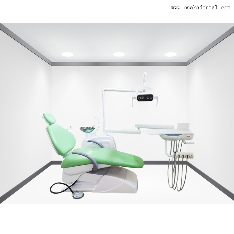 Chaise dentaire avec compresseur d'air et pièce à main dentaire et échelle LED avec une belle couleur verte
