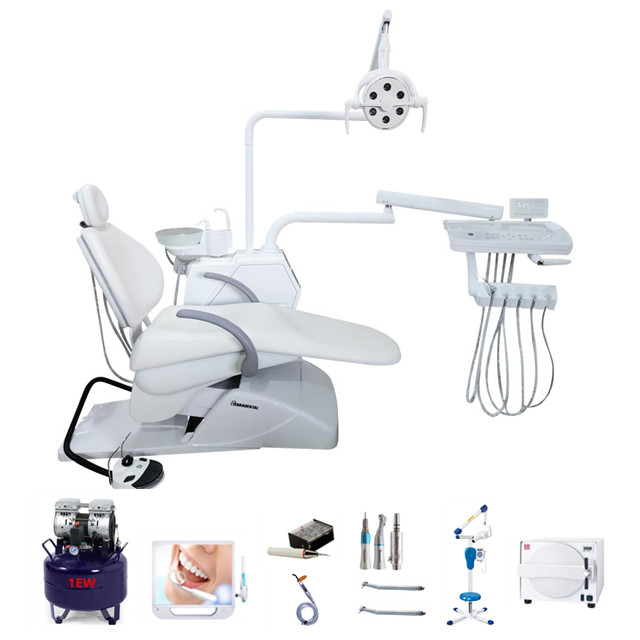 Unité de chaise dentaire blanche professionnelle avec un ensemble complet d'unité d'autoclave et de rayons X