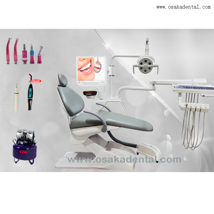 Fauteuil dentaire OSA-A2 avec ensemble de pièces à main dentaires avec compresseur d'air avec caméra buccale avec lampe à polymériser avec détartreur à ultrasons
